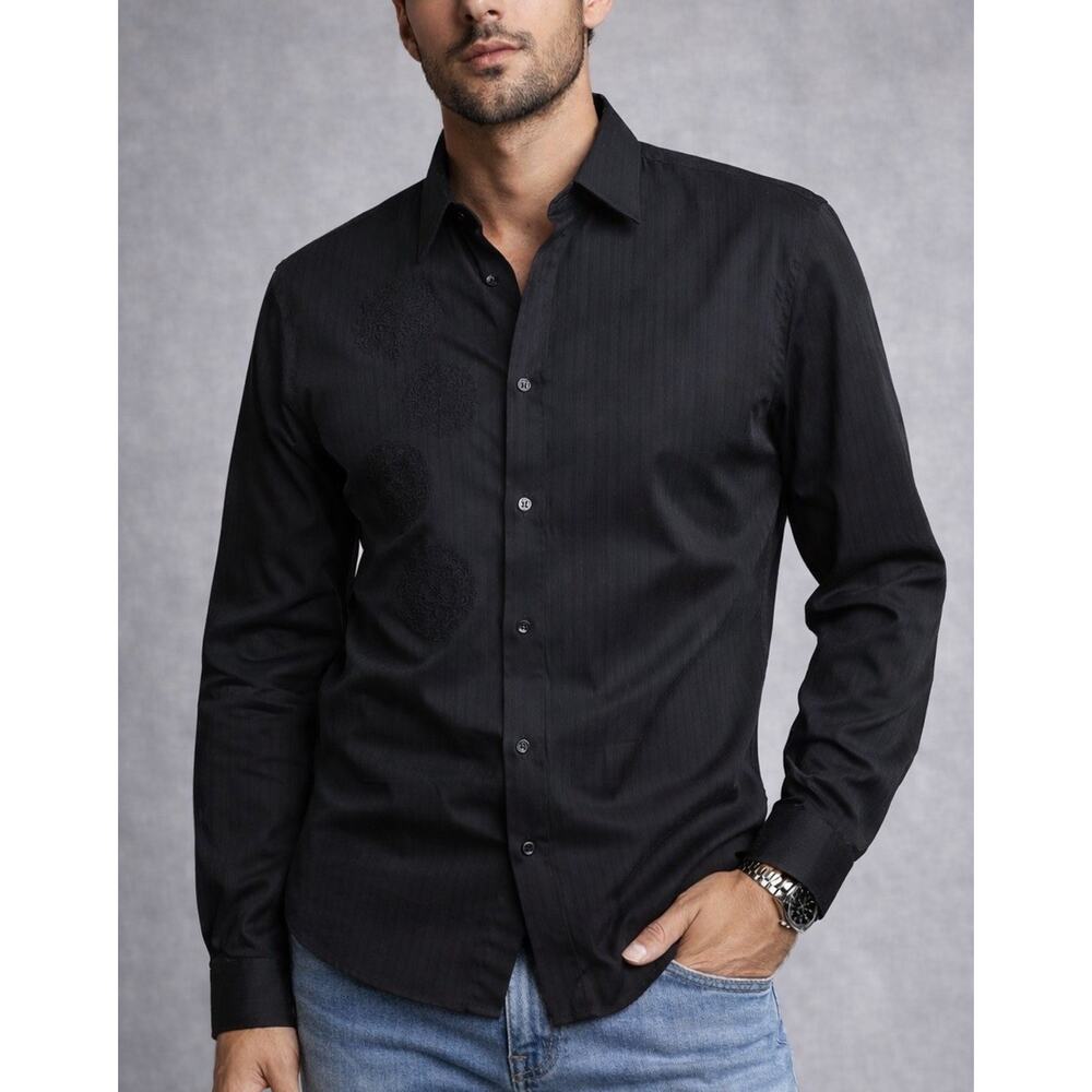 Express Black Embroidered Medallion Shirt Mens M Modern Fit Button Up